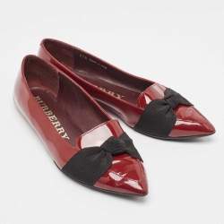 Burberry Burgundy Patent Leather Bow Ballet Flats Size 37.5