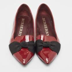 Burberry Burgundy Patent Leather Bow Ballet Flats Size 37.5