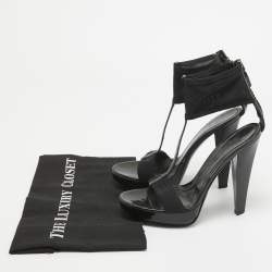 Pre Owned Burberry Black Lace and Patent Leather Ankle Strap Sandals Size 38
