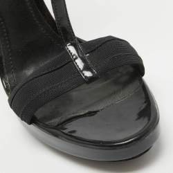 Pre Owned Burberry Black Lace and Patent Leather Ankle Strap Sandals Size 38