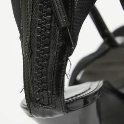 Pre Owned Burberry Black Lace and Patent Leather Ankle Strap Sandals Size 38