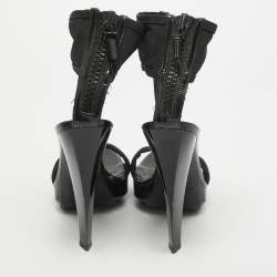 Pre Owned Burberry Black Lace and Patent Leather Ankle Strap Sandals Size 38
