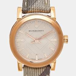 Burberry Rose Gold PVD Coated Stainless Steel Canvas Leather The City BU9236 Women's Wristwatch 26 mm