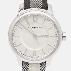 Burberry Silver Stainless Steel Leather Canvas The Classic BU10103 Women's Wristwatch 32 mm