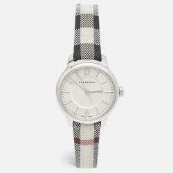 Burberry Silver Stainless Steel Leather Canvas The Classic BU10103 Women's Wristwatch 32 mm