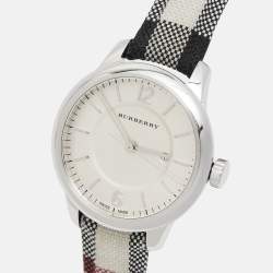 Burberry Silver Stainless Steel Leather Canvas The Classic BU10103 Women's Wristwatch 32 mm