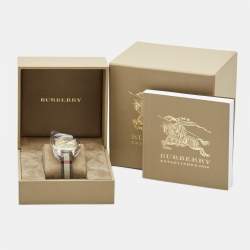 Pre Owned Burberry Yellow Gold Plated Stainless Steel Leather Canvas The Classic BU10103 Women's Wristwatch 32 mm