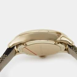 Pre Owned Burberry Yellow Gold Plated Stainless Steel Leather Canvas The Classic BU10103 Women's Wristwatch 32 mm