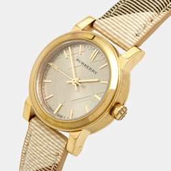 Burberry Champagne Yellow Gold Plated Stainless Steel Leather The City BU9219 Women's Wristwatch 26 mm 