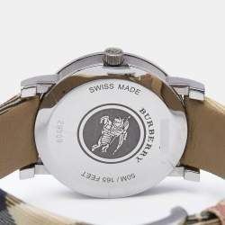Pre Owned Burberry Silver Stainless Steel Canvas Nova Check BU1390 Women's Wristwatch 38  mm