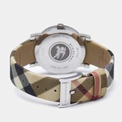 Pre Owned Burberry Silver Stainless Steel Canvas Nova Check BU1390 Women's Wristwatch 38  mm