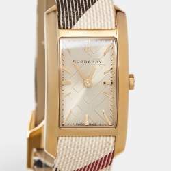 Burberry Champagne Gold Plated Stainless Steel Canvas The Pioneer BU9509 Women's Wristwatch 20 mm