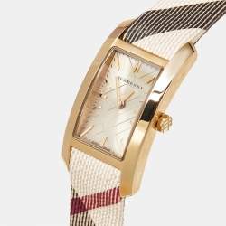 Burberry Champagne Gold Plated Stainless Steel Canvas The Pioneer BU9509 Women's Wristwatch 20 mm