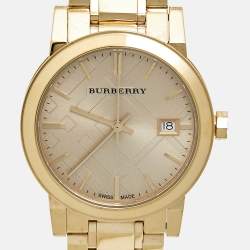 Pre Owned Burberry Champagne Dial Gold Plated Stainless Steel The City Bu9134 Women's Wristwatch 34 mm