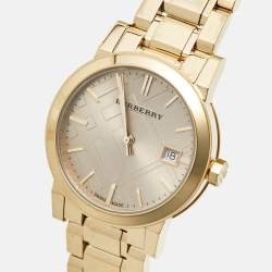Pre Owned Burberry Champagne Dial Gold Plated Stainless Steel The City Bu9134 Women's Wristwatch 34 mm