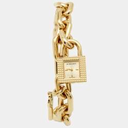 Pre Owned Burberry Key And Lock Charm BU5232 Champagne Dial Gold Plated Stainless Steel Chain Women's Wristwatch 21 mm