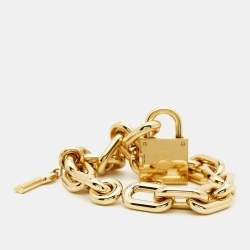 Pre Owned Burberry Key And Lock Charm BU5232 Champagne Dial Gold Plated Stainless Steel Chain Women's Wristwatch 21 mm