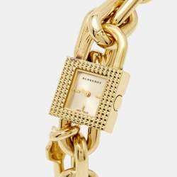 Pre Owned Burberry Key And Lock Charm BU5232 Champagne Dial Gold Plated Stainless Steel Chain Women's Wristwatch 21 mm