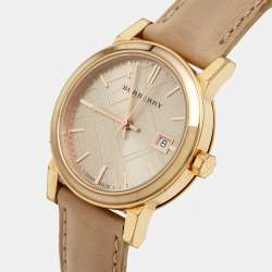مملوكة مسبقًا ساعة يد نسائية بربري ذا سيتي BU9109 شامبين روز غولد مطلي ستانلس ستيل جلد 34 مم