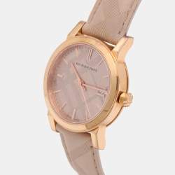 مملوكة مسبقًا Burberry Beige Rose Gold Plated Stainless Steel Leather BU9014 Women's Wristwatch 34.5 mm