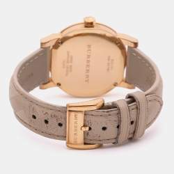مملوكة مسبقًا Burberry Beige Rose Gold Plated Stainless Steel Leather BU9014 Women's Wristwatch 34.5 mm