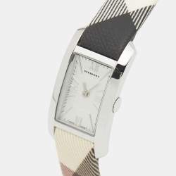 Pre Owned Burberry The Pioneer BU1062 Silver Stainless Steel Leather Women's Wristwatch 19.80 mm