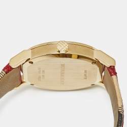 Pre Owned Burberry The City BU9017 Champagne Dial Gold Plated Stainless Steel Canvas Leather Women's Wristwatch 38 mm