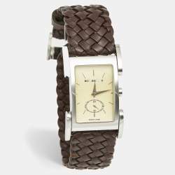 مملوكة مسبقًا Burberry BU1105 Cream Dial Stainless Steel Leather Women's Wristwatch 25 mm