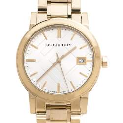 Pre Owned Burberry Silver Gold Tone Stainless Steel BU9103 Women's Wristwatch 34 mm