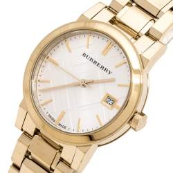 Pre Owned Burberry Silver Gold Tone Stainless Steel BU9103 Women's Wristwatch 34 mm