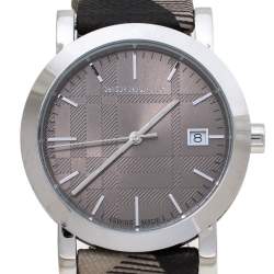 Pre Owned Burberry Grey Stainless Steel Heritage BU1774 Unisex Wristwatch 38 mm