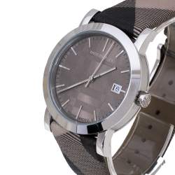 Pre Owned Burberry Grey Stainless Steel Heritage BU1774 Unisex Wristwatch 38 mm