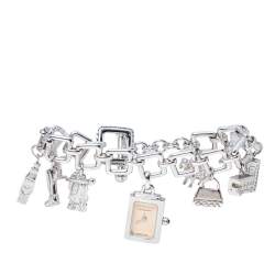 Pre Owned Burberry Beige Sterling Silver Bracelet Charm BU5200 Women's Wristwatch 14 mm