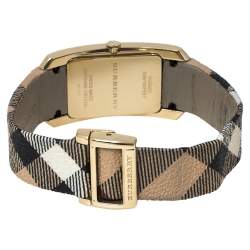 Pre Owned Burberry Beige Gold Plated Stainless Steel Canvas BU9407 Women's Wristwatch 25 mm
