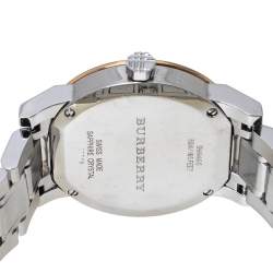 Pre Owned Burberry Silver Two-Tone Stainless Steel BU9105 Women's Wristwatch 34 mm