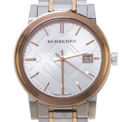 Pre Owned Burberry Silver Two-Tone Stainless Steel BU9105 Women's Wristwatch 34 mm