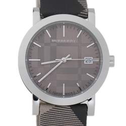 Pre Owned Burberry Grey Stainless Steel Heritage BU1774 Unisex Wristwatch 38 mm