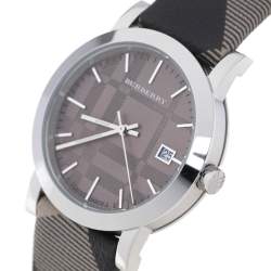 Pre Owned Burberry Grey Stainless Steel Heritage BU1774 Unisex Wristwatch 38 mm