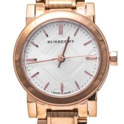 Pre Owned Burberry Silver Rose Gold Tone Stainless Steel BU9204 Women's Wristwatch 26.50 mm