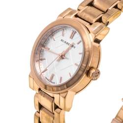 Pre Owned Burberry Silver Rose Gold Tone Stainless Steel BU9204 Women's Wristwatch 26.50 mm