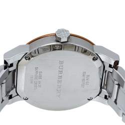 Pre Owned Burberry Silver White Two Tone Stainless Steel BU9105 Women's Wristwatch 34 mm
