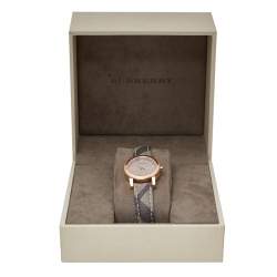 Pre Owned Burberry Rose Gold PVD Coated Stainless Steel Leather The City BU9236 Women's Wristwatch 26 mm