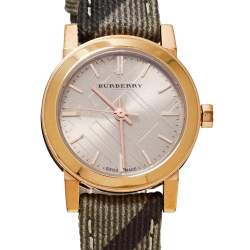 Pre Owned Burberry Rose Gold PVD Coated Stainless Steel Leather The City BU9236 Women's Wristwatch 26 mm
