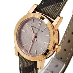 Pre Owned Burberry Rose Gold PVD Coated Stainless Steel Leather The City BU9236 Women's Wristwatch 26 mm