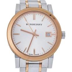 Pre Owned Burberry Silver Two Tone Stainless Steel The City BU9105 Women's Wristwatch 34 mm