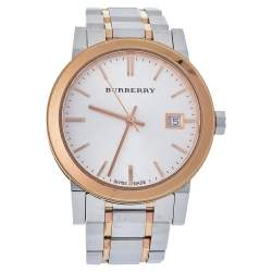 Pre Owned Burberry Silver Two Tone Stainless Steel The City BU9105 Women's Wristwatch 34 mm