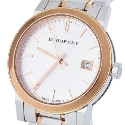 Pre Owned Burberry Silver Two Tone Stainless Steel The City BU9105 Women's Wristwatch 34 mm