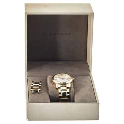 Pre Owned Burberry Silver Gold Tone Stainless Steel BU9103 Women's Wristwatch 34 mm