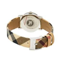 Pre Owned Burberry White Stainless Steel Nova Check BU1387 Women's Wristwatch 28 mm