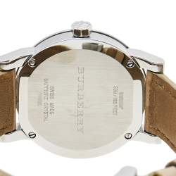 Pre Owned Burberry Beige Stainless Steel Check Dial Leather BU9107 Women's Wristwatch 34 mm 
